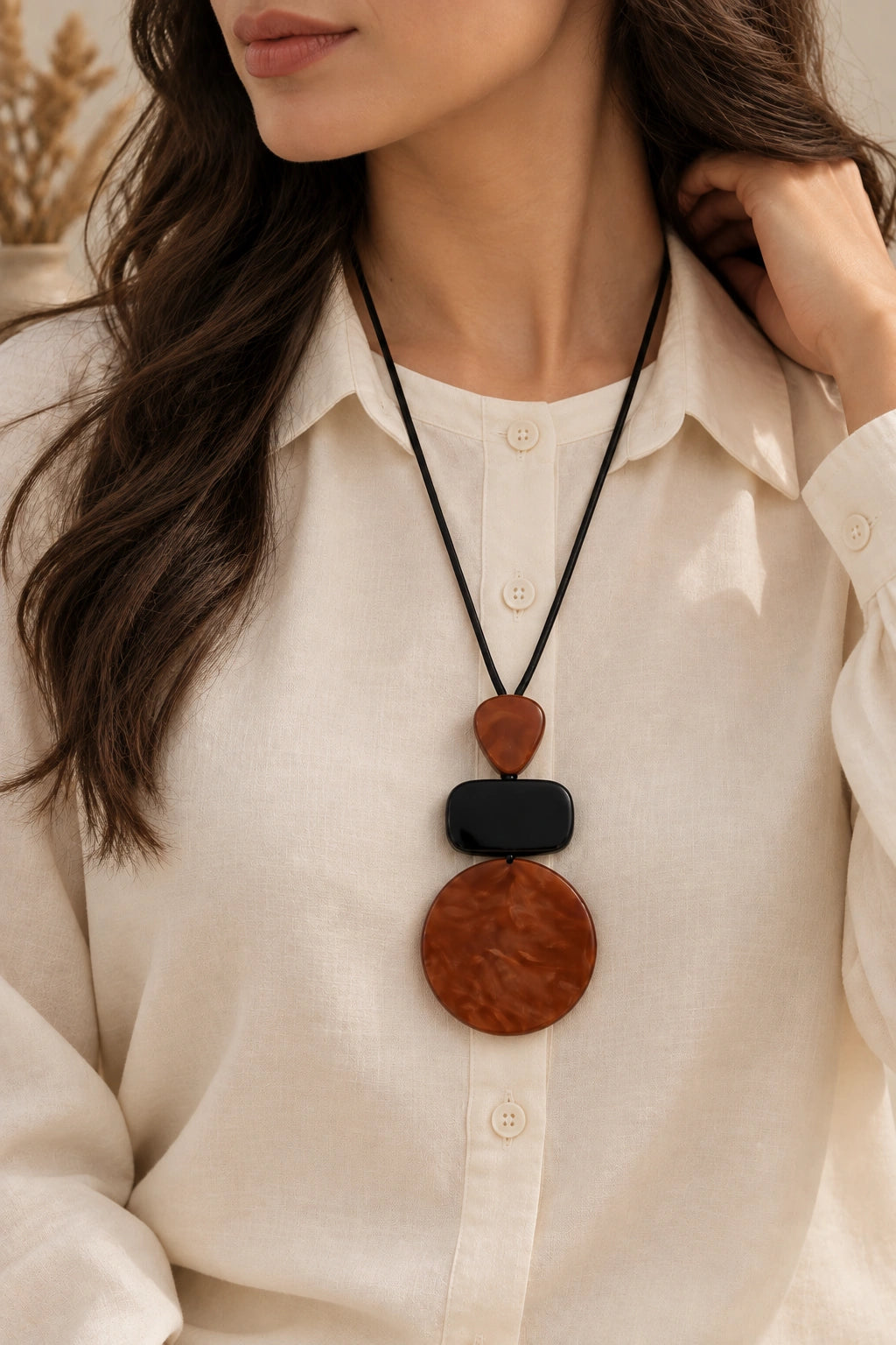 Tiered Wood Disc Pendant Necklace