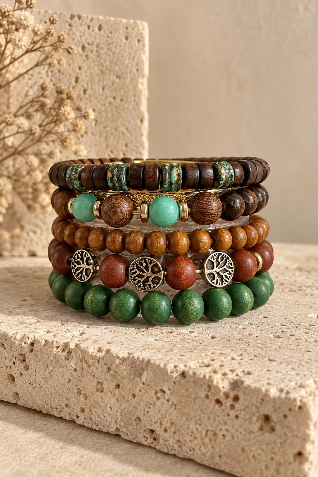 Stackable Wood Bead Bracelet Set (Set of 5)