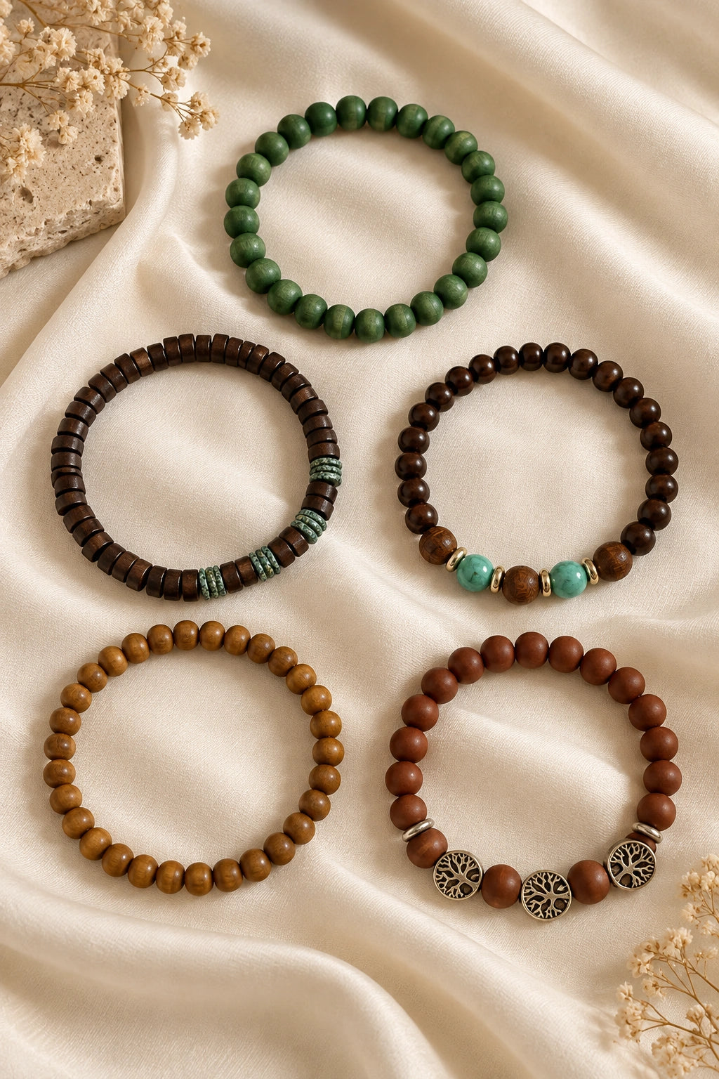 Stackable Wood Bead Bracelet Set (Set of 5)