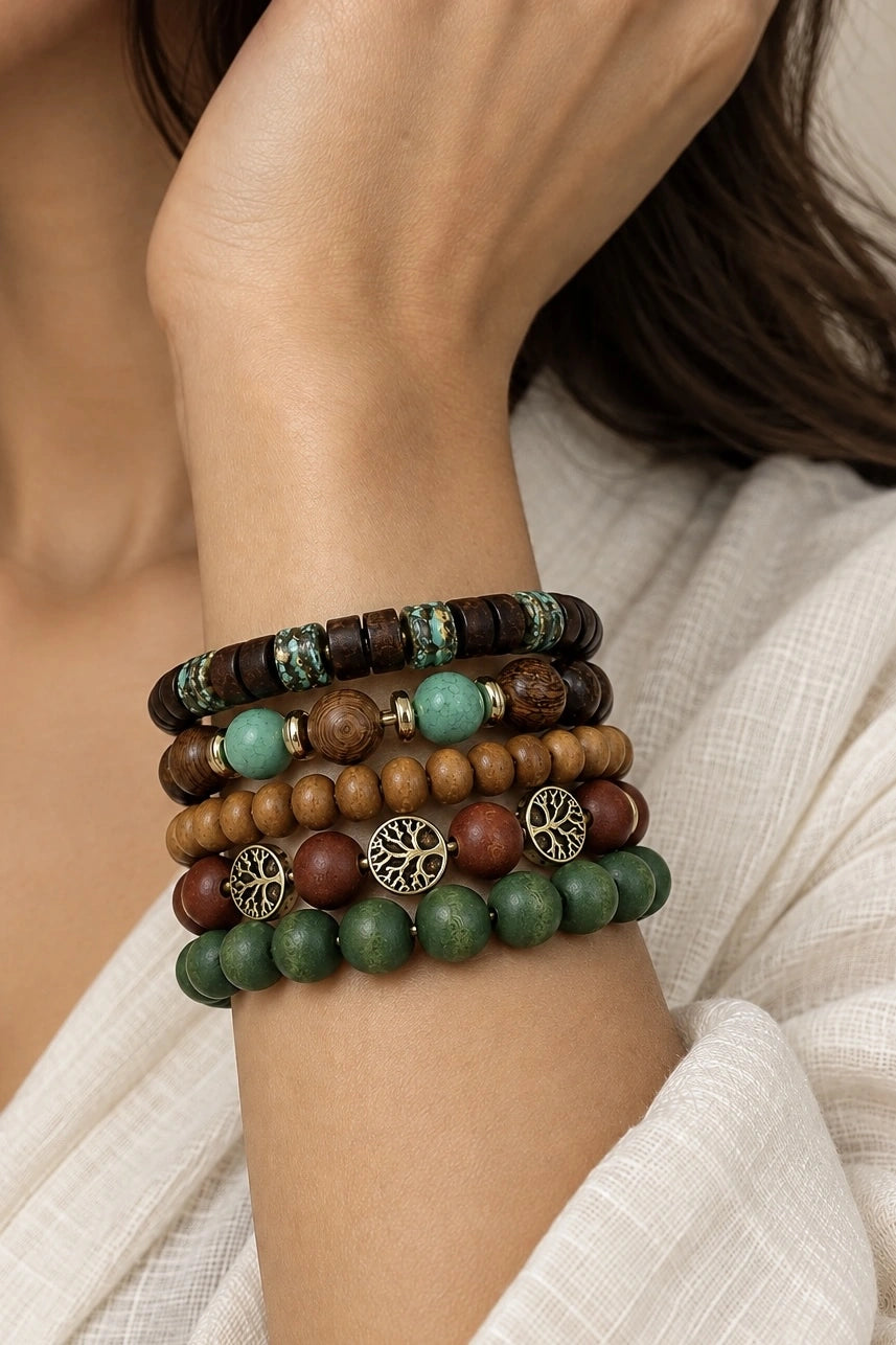 Stackable Wood Bead Bracelet Set (Set of 5)