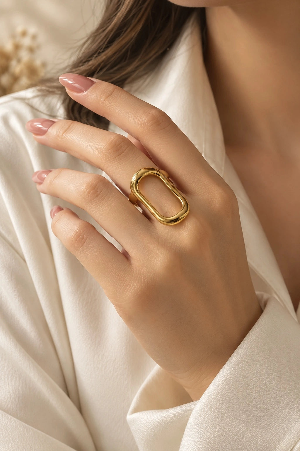 Gold Elongated Oval Ring