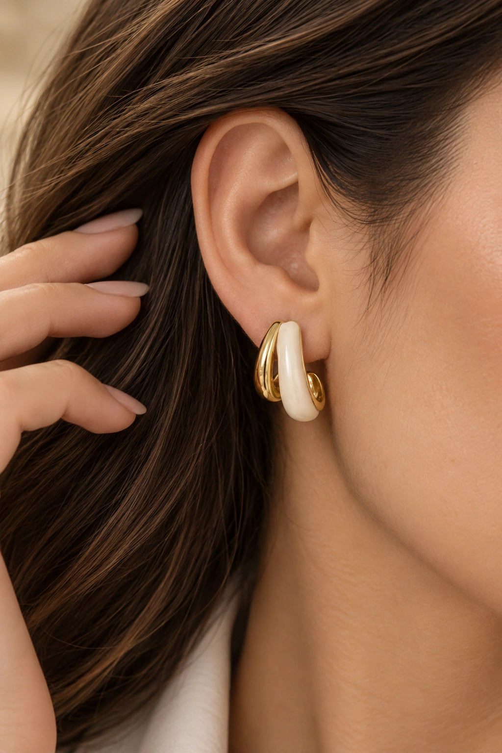 Ivory Enamel Hoop Earrings