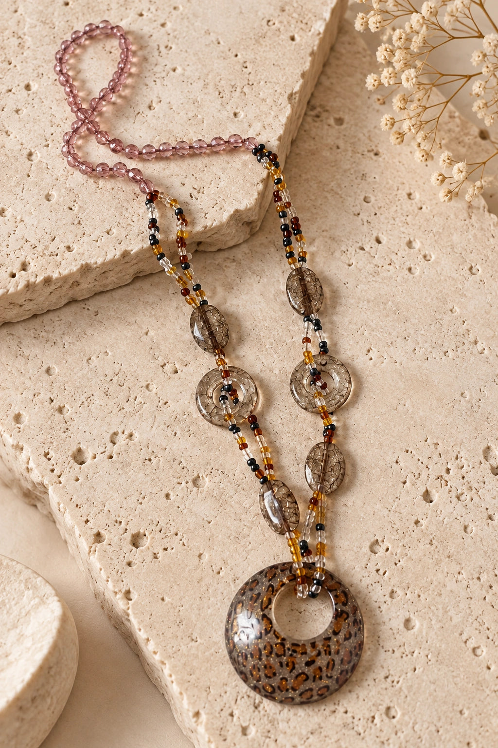 Leopard Medallion Beaded Statement Necklace