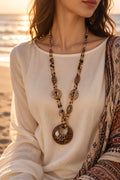 Leopard Medallion Beaded Statement Necklace