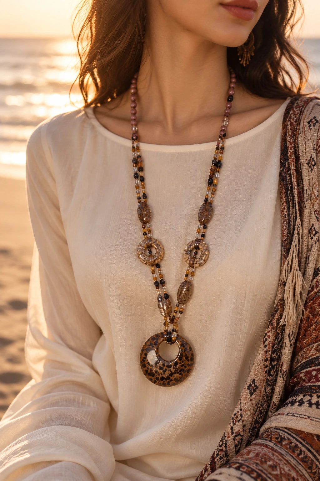 Leopard Medallion Beaded Statement Necklace