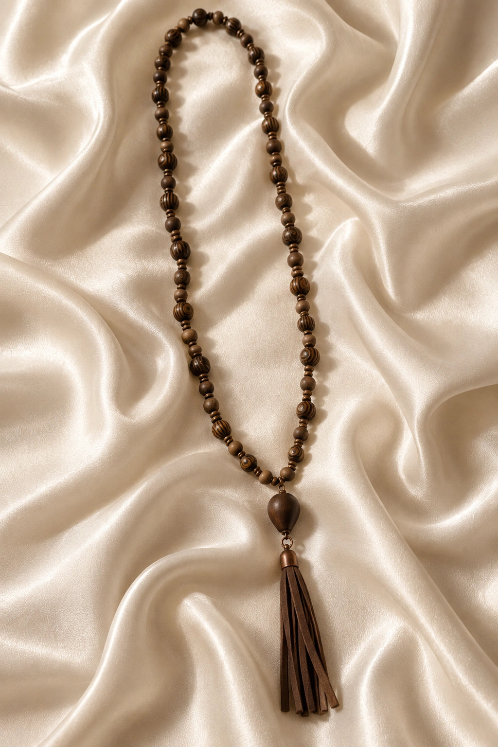 Wood Bead Tassel Pendant Necklace