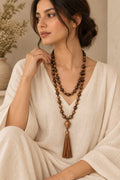 Wood Bead Tassel Pendant Necklace