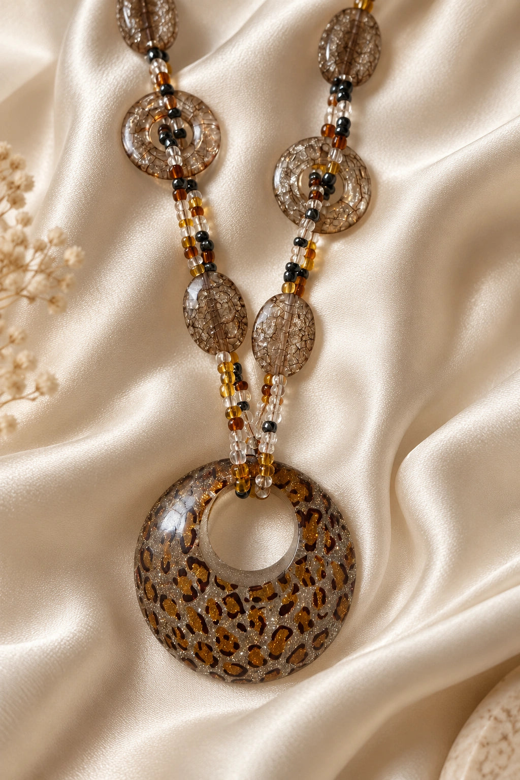 Leopard Medallion Beaded Statement Necklace