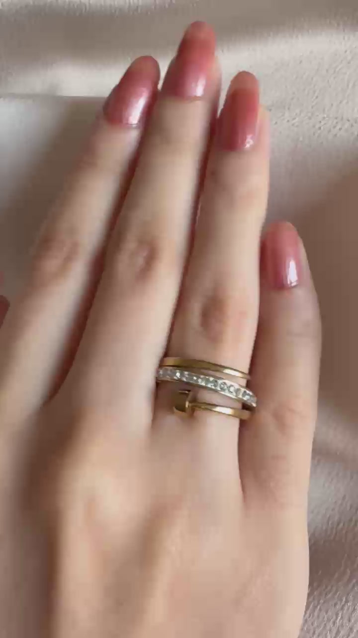 Gold Crystal Nail Wrap Ring