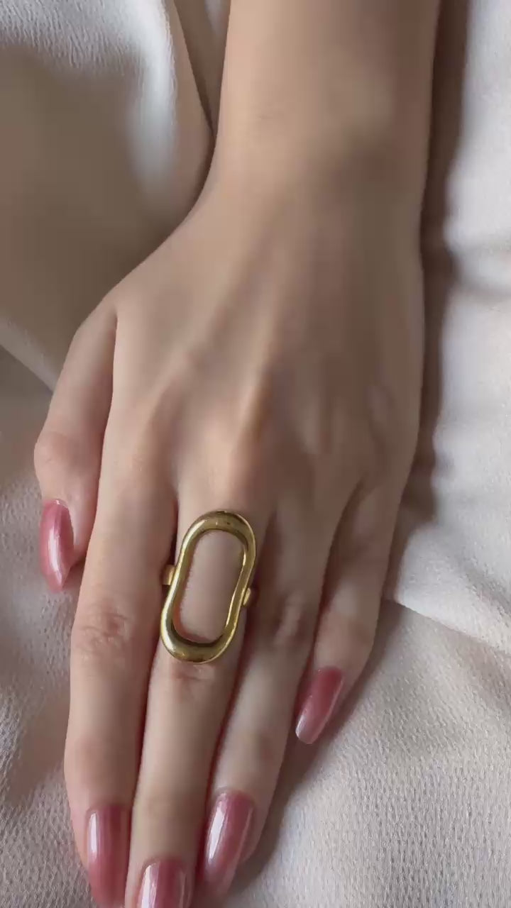Gold Elongated Oval Ring