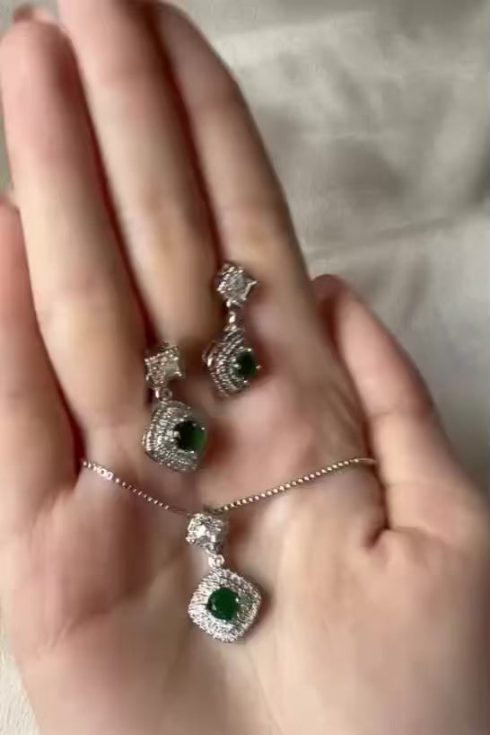 Emerald Halo Pendant Set