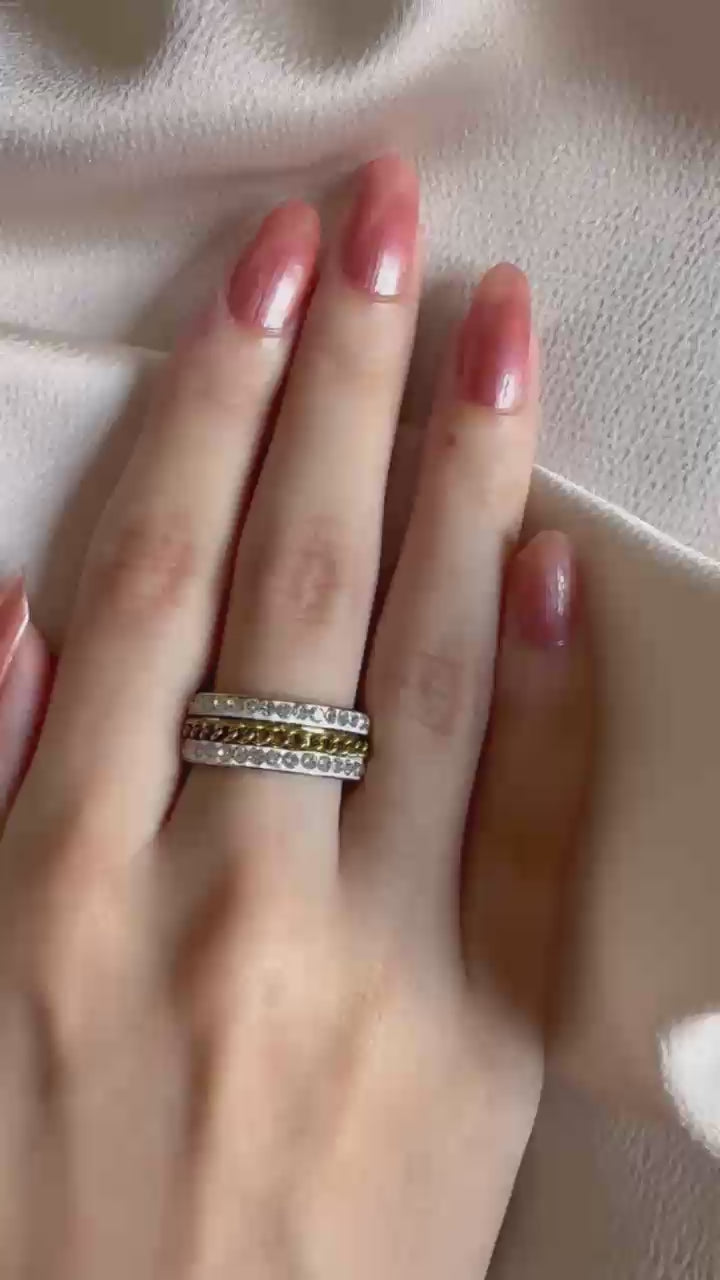 Gold Crystal & Chain Band Ring