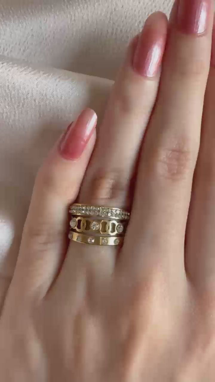Gold Crystal Triple Band Ring