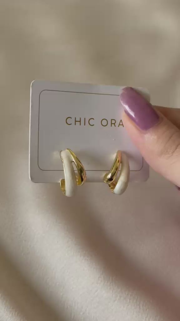 Ivory Enamel Hoop Earrings
